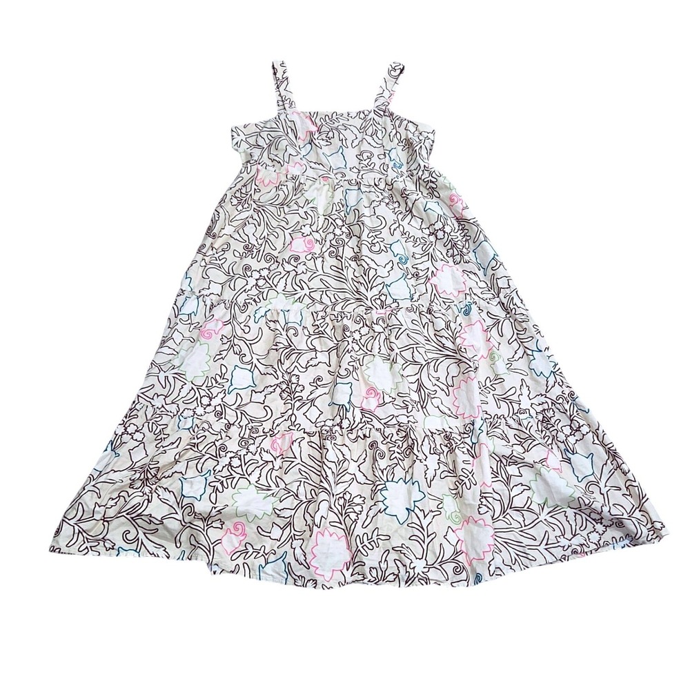 Knox Rose Floral Tiered Maxi Dress Cream Pink Brown Smocked Back Size L - Picture 2 of 9